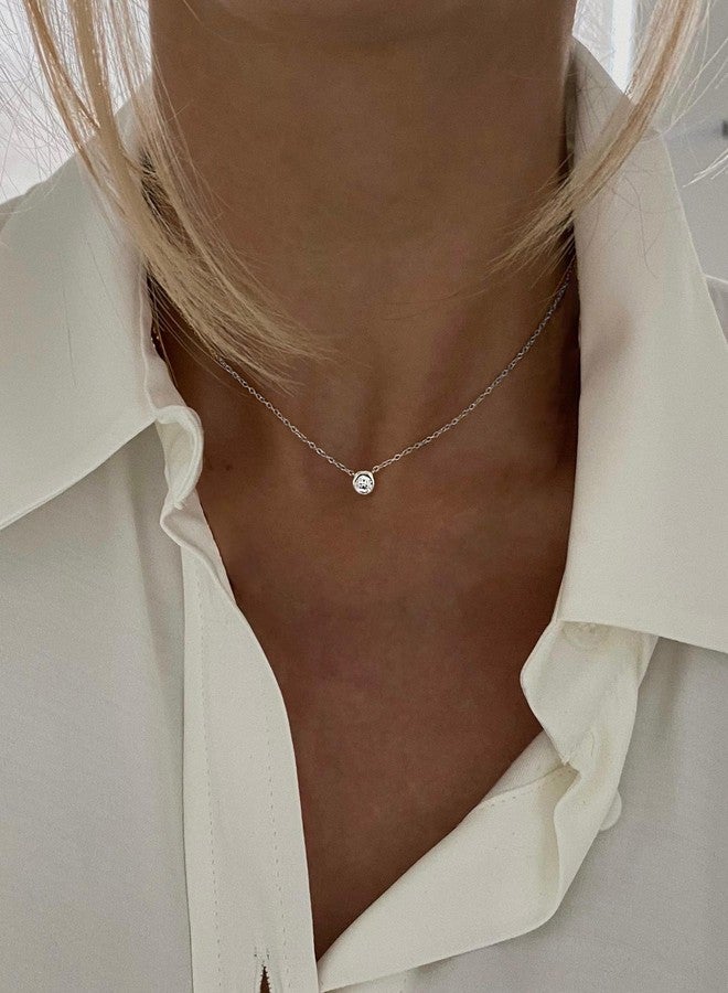 Tewiky Dainty Silver Necklace, Simple Silver Pendant Cute Cubic Zirconia Aesthetic Choker Necklaces Minimalist Jewelry for Womens - Image 3